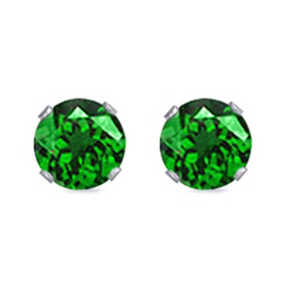 Sterling Silver Rhodium Plated Round Cut Stud Earring Set on Basket Prong Setting with Friction Back Post 5mm