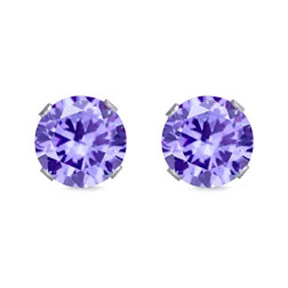 Sterling Silver Rhodium Plated Round Cut Stud Earring Set on Basket Prong Setting with Friction Back Post 3mm