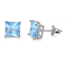 Load image into Gallery viewer, Sterling Silver Rhodium Plated 7mm Princess Cut Cz Stud Earring Set on Basket Prong Setting with Friction Back Post