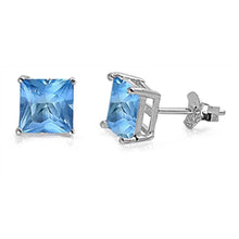 Load image into Gallery viewer, Sterling Silver Rhodium Plated 8mm Princess Cut Cz Stud Earring Set on Basket Prong Setting with Friction Back Post-8mm