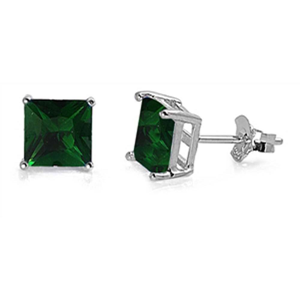 Sterling Silver Rhodium Plated 4mm Princess Cut Cz Stud Earring Set on Basket Prong Setting with Friction Back Post
