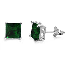 Load image into Gallery viewer, Sterling Silver Rhodium Plated 4mm Princess Cut Cz Stud Earring Set on Basket Prong Setting with Friction Back Post