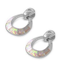 Load image into Gallery viewer, Sterling Silver Open Circle Shape With White Lab Opal EarringsAnd Earring Height 19mm