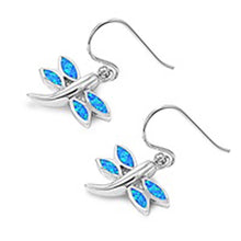 Load image into Gallery viewer, Sterling Silver Dragonfly Shape With Blue Lab Opal EarringsAnd Earring Height 18mm