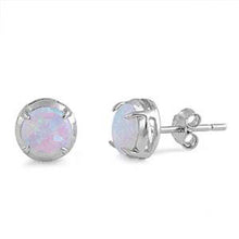 Load image into Gallery viewer, Sterling Silver Round Shape With White Lab Opal EarringsAnd Earring Height 7mm