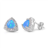 Sterling Silver Trillion Shape With Blue Lab Opal Earrings With CZ StonesAnd Earring Height 9mm