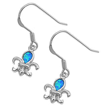 Load image into Gallery viewer, Sterling Silver Stylish Fleur De Lis Inlaid with Blue Lab Opal Earwire StyleAnd Face Height of 11MM