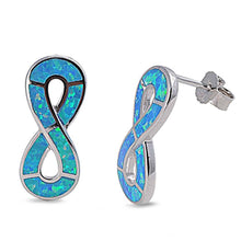 Load image into Gallery viewer, Sterling Silver Modish Infinity Design Blue Lab Opal Stud EarringAnd Face Height of 23MM