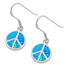Load image into Gallery viewer, Sterling Silver Modish Peace Sign with Blue Lab Opal Inlaid Earwire StyleAnd Face Height of 18MM