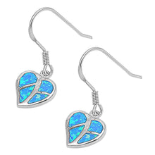 Load image into Gallery viewer, Sterling Silver Trendy Heart with Mosaic Blue Lab Opal Inlaid Earwire StyleAnd Face Height of 14MM