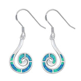 Sterling Silver Fancy Swirl Design with Blue Lab Opal Inlaid Earwire StyleAnd Face Height of 22MM