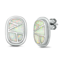 Load image into Gallery viewer, Sterling Silver Fancy White Lab Opal Oval Shaped Stud Earring with Friction Back PostAnd Earring Height of 18MM