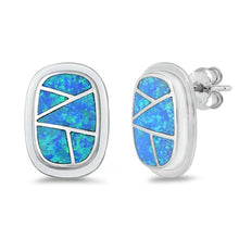 Load image into Gallery viewer, Sterling Silver Fancy Blue Lab Opal Oval Shaped Stud Earring with Friction Back PostAnd Earring Height of 18MM
