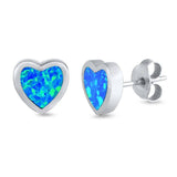 Sterling Silver With Lab Opal Heart Earrings