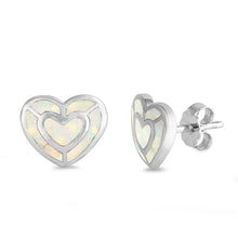 Load image into Gallery viewer, Sterling Silver Heart Shape With White Lab Opal EarringsAnd Earring Height 15mm