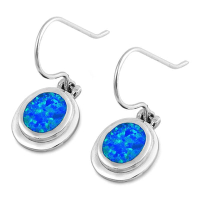 Sterling Silver Circle Shaped Blue Lab Opal Earrings