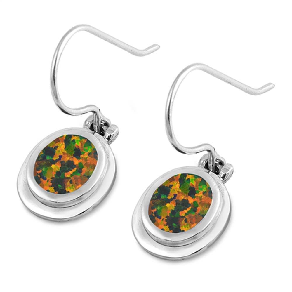 Sterling Silver Circle Shaped Black Lab Opal Earrings