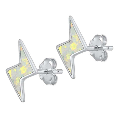 Sterling Silver Lightning With White Lab Opal Earrings
