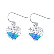 Load image into Gallery viewer, Sterling Silver Blue Lab Opal Heart and Flower Earrings