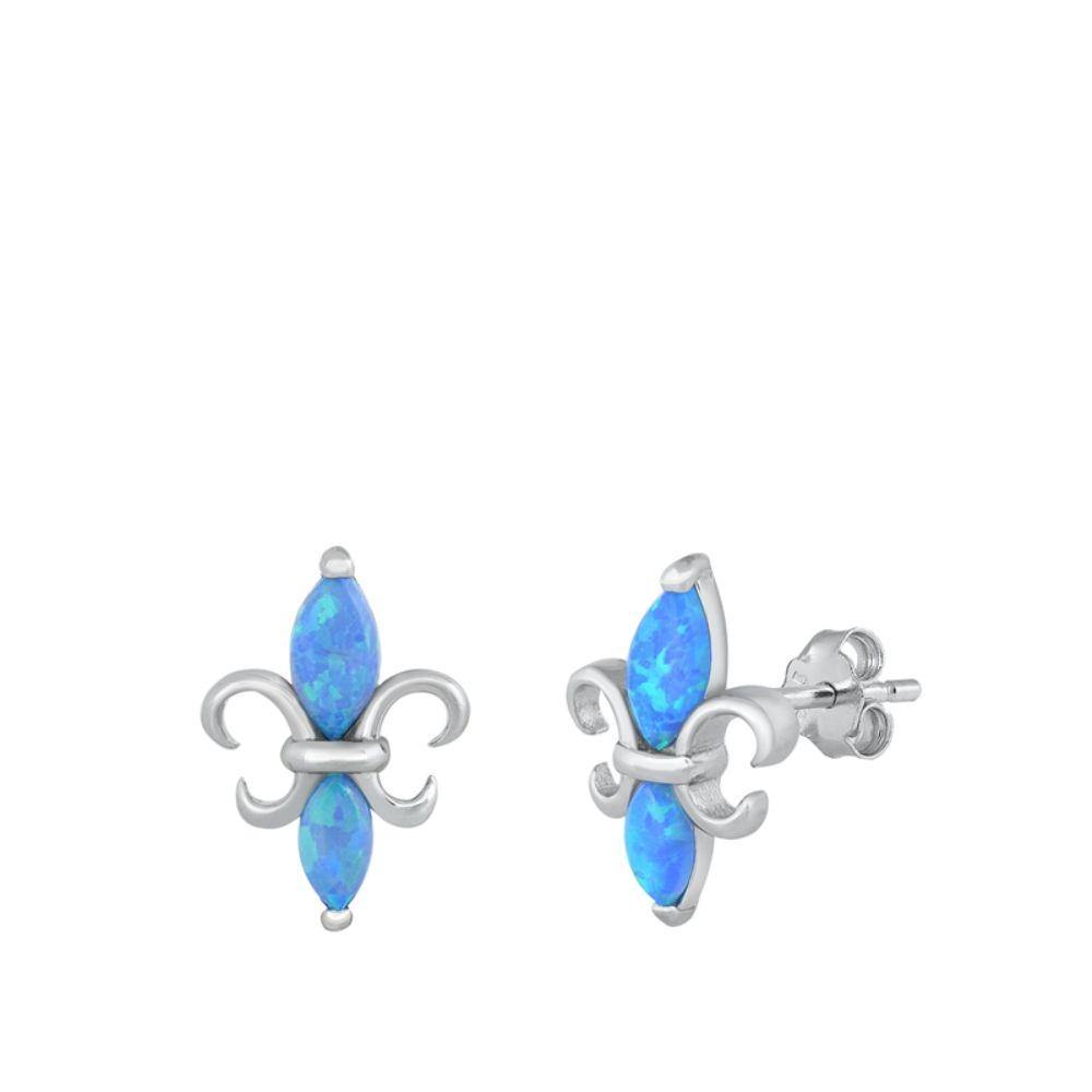 Sterling Silver Rhodim Plated Blue Lab Opal Stud Earrings