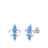 Sterling Silver Rhodim Plated Blue Lab Opal Stud Earrings