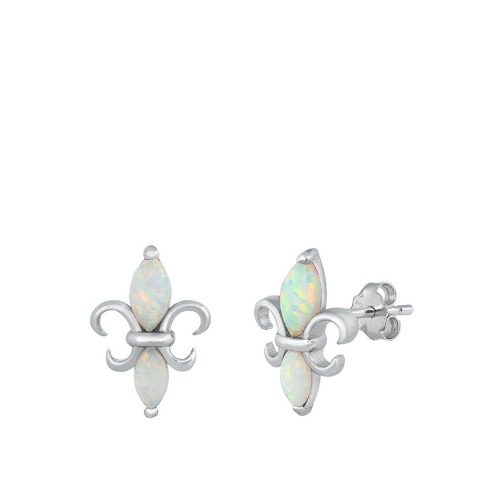 Sterling Silver Rhodium Plated White Lab Opal Stud Earrings