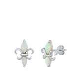 Sterling Silver Rhodium Plated White Lab Opal Stud Earrings