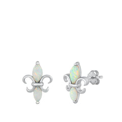 Sterling Silver Rhodium Plated White Lab Opal Stud Earrings