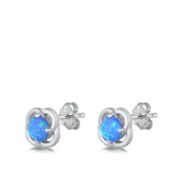 Sterling Silver Rhodim Plated Blue Lab Opal Stud Earrings