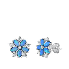 Load image into Gallery viewer, Sterling Silver Rhodim Plated Flower Blue Lab Opal Stud Earrings - silverdepot