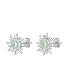 Load image into Gallery viewer, Sterling Silver Rhodim Plated Sun White Lab Opal Stud Earrings - silverdepot