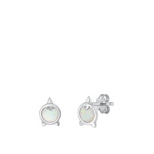 Load image into Gallery viewer, Sterling Silver Rhodium Plated Unicorn White Lab Opal Earrings