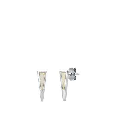 Sterling Silver Rhodium Plated White Lab Opal Earrings-12.4mm