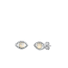Load image into Gallery viewer, Sterling Silver Oxidized Eye Moonstone Earrings Face Height-4.8mm