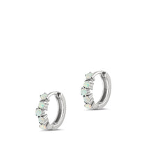 Load image into Gallery viewer, Sterling Silver Rhodium Plated Hoop White Lab Opal Earrings