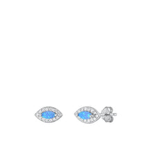 Load image into Gallery viewer, Sterling Silver Rhodium Plated Eye Blue Lab Opal Earrings