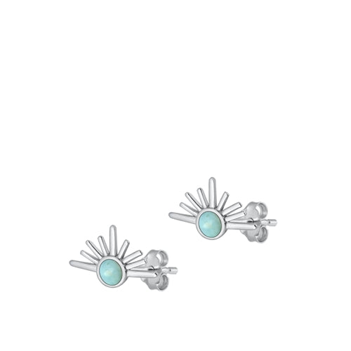 Sterling Silver Oxidized Sunset Genuine Larimar Stone Earrings Face Height-7.5mm