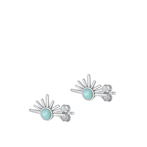 Sterling Silver Oxidized Sunset Genuine Larimar Stone Earrings Face Height-7.5mm