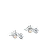 Sterling Silver Oxidized Sunset Moon Stone Earrings Face Height-7.5mm