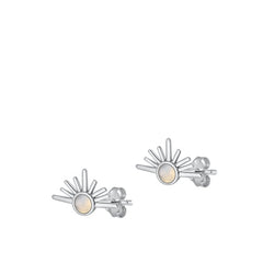Sterling Silver Oxidized Sunset Moon Stone Earrings Face Height-7.5mm