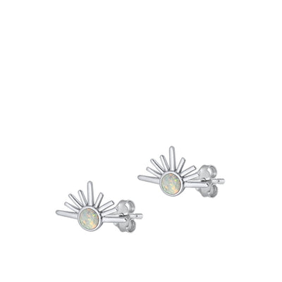 Sterling Silver Rhodium Plated Sunset White Lab Opal Earrings