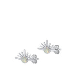 Sterling Silver Rhodium Plated Sunset White Lab Opal Earrings