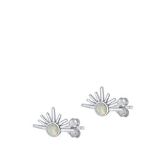 Sterling Silver Rhodium Plated Sunset White Lab Opal Earrings