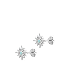 Sterling Silver Oxidized Star Genuine Larimar Stone Earrings Face Height-10.7mm