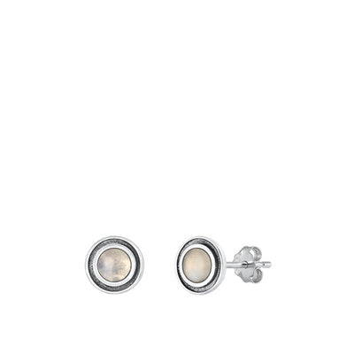 Sterling Silver Oxidized Round Moonstone Earrings Face Height-6.8mm