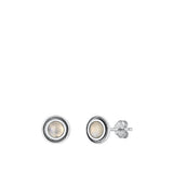 Sterling Silver Oxidized Round Moonstone Earrings Face Height-6.8mm