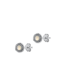 Sterling Silver Oxidized Round Moonstone Earrings Face Height-7.7mm