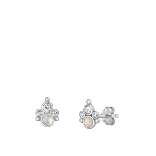 Sterling Silver Oxidized Moonstone Earrings Face Height-8.4mm