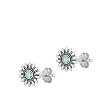 Load image into Gallery viewer, Sterling Silver Rhodium Plated Flower White Lab Opal Earrings Face Height-11.8mm