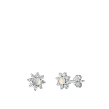 Load image into Gallery viewer, Sterling Silver Rhodium Plated Flower Moonstone Earrings Face Height-7.4mm